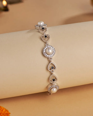 Festive Pearl Bracelet with CZ & Heart Motifs