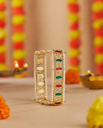 Traditional Square Kundan & Pearl Kada Bangle