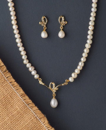Beautiful Stone Studded Pearl Necklace Set - Chandrani Pearls