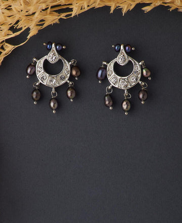 Dainty Stone Studded Rhodium Stylish Earring - Chandrani Pearls