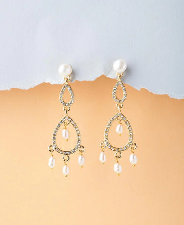 Delicate Stone Studded Pearl Hanging Earring - Chandrani Pearls