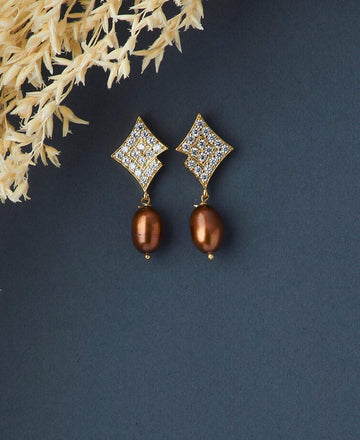 Delicate Stone Studded Pearl Hanging Earring - Chandrani Pearls