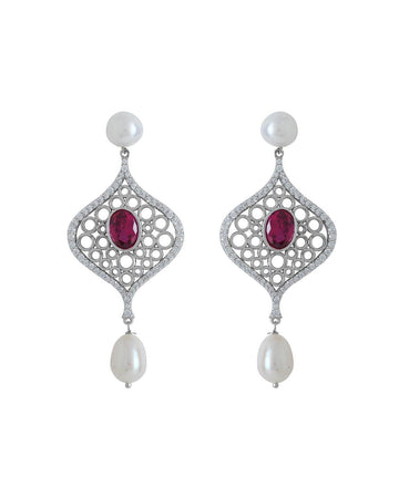 Delicate Stone Studded Silver Earring - Chandrani Pearls