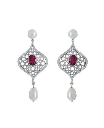 Delicate Stone Studded Silver Earring - Chandrani Pearls