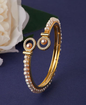 Delightful Stone Studded Real Pearl Bangle - Chandrani Pearls