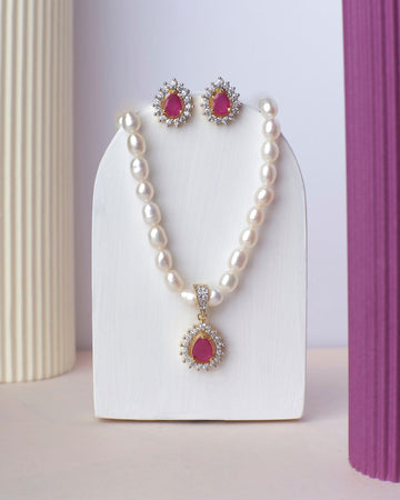 Elegant 1 line Necklace Set - Chandrani Pearls