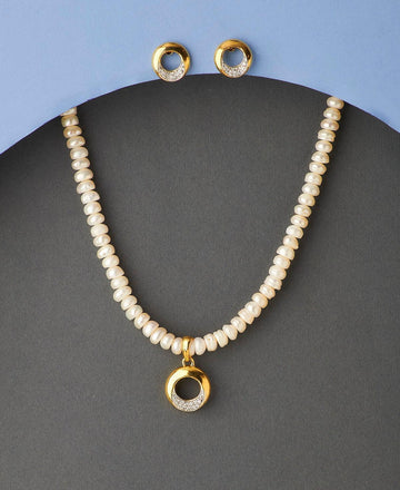 Elegant Stone Studded Pearl Necklace Set - Chandrani Pearls