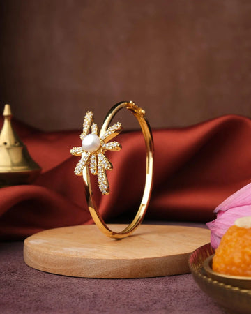 Eretria Flora CZ & Pearl Stud Bangle - Chandrani Pearls