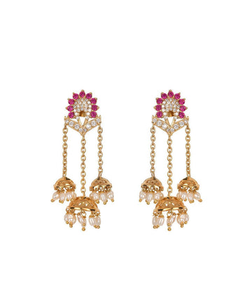 Ethnic Pearl Triple Hanging Jhumka - Chandrani Pearls
