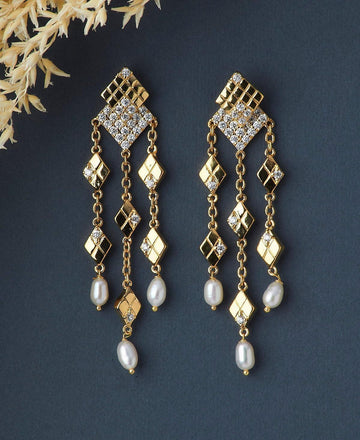 Ethnic Pearl Triple Hanging Pearl Jhumka - Chandrani Pearls