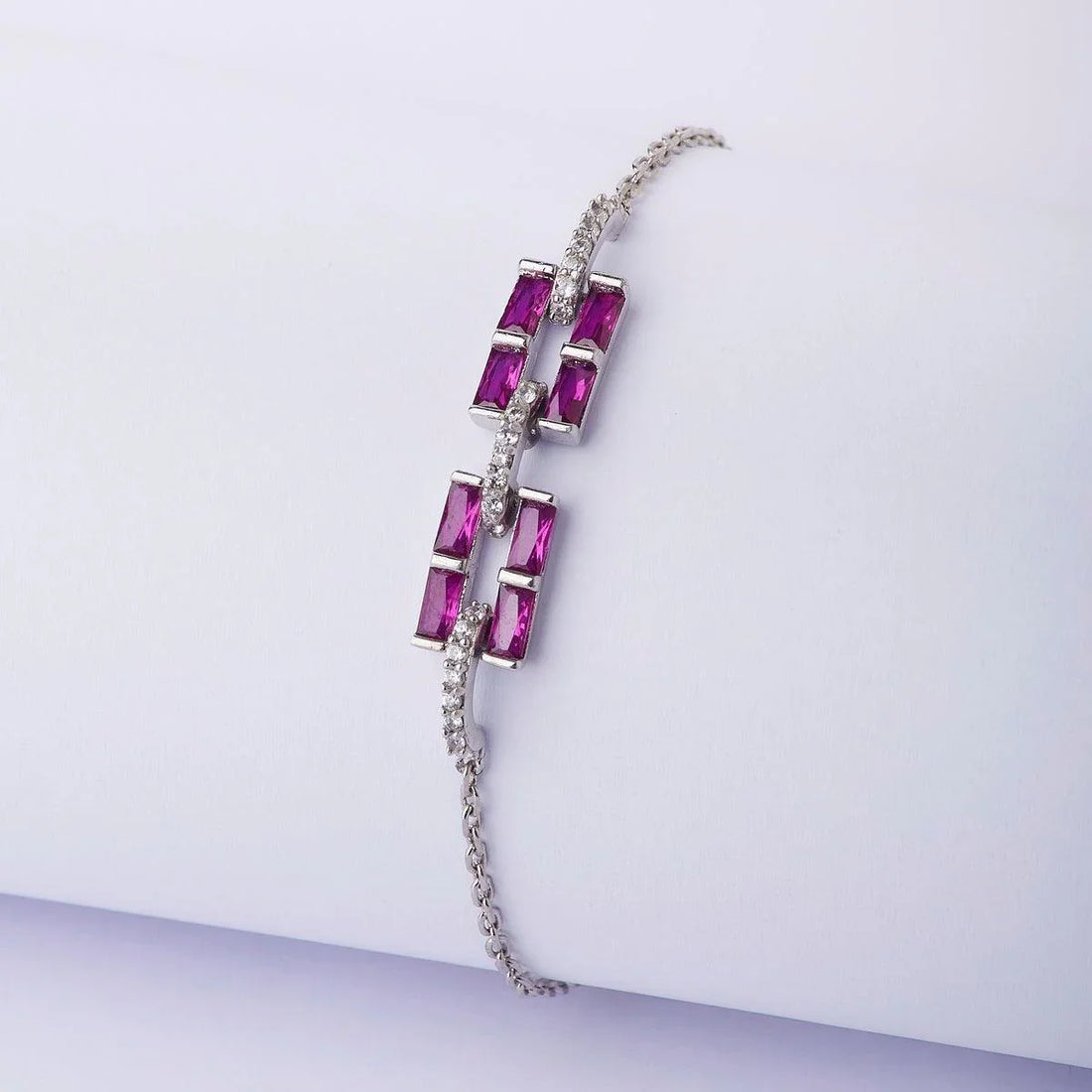 Fashionable Stone Studded Silver Bracelet - Chandrani Pearls