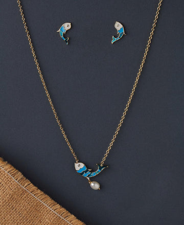 Fish Metallic Necklace Set - Chandrani Pearls