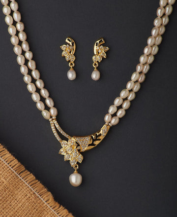 Floral Real Pearl Necklace Set - Chandrani Pearls