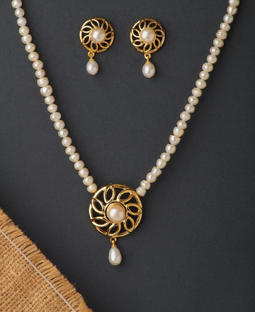 Floral Real Pearl Necklace Set - Chandrani Pearls