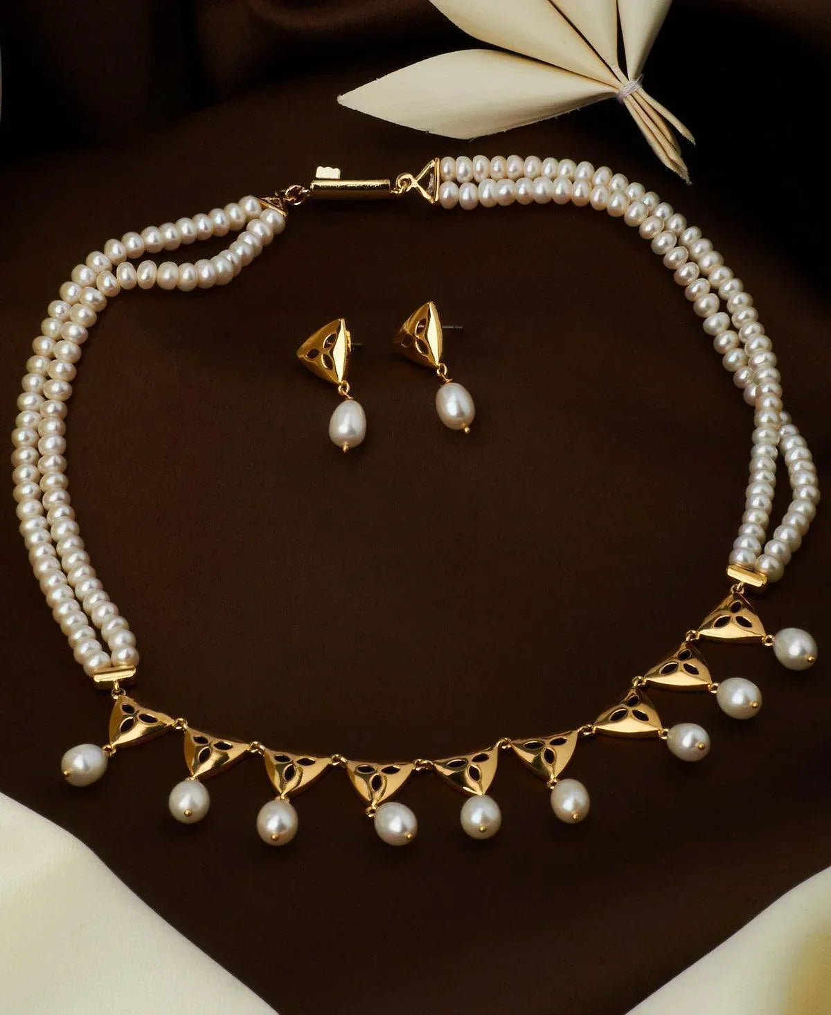 Floral Real Pearl Necklace Set - Chandrani Pearls