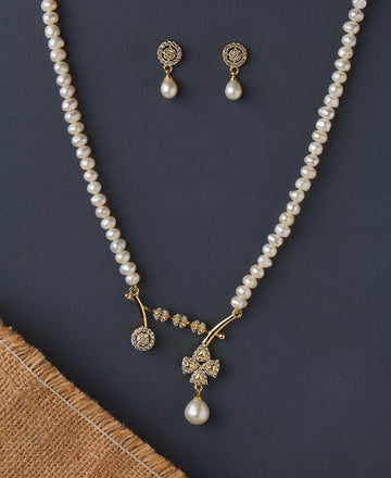 Floral Real Pearl Necklace Set - Chandrani Pearls