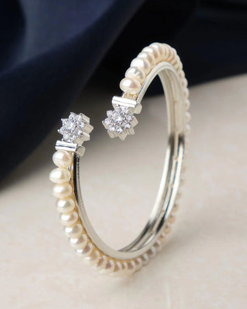 Floral Stone Studded Pearl Bangle - Chandrani Pearls