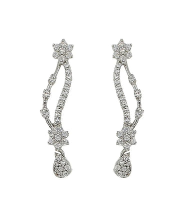 Flower Stone Studded Rhodium Earrings - Chandrani Pearls