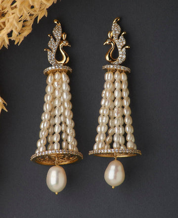 Gorgeous Golden Peacock Pearl Hanging Earring - Chandrani Pearls