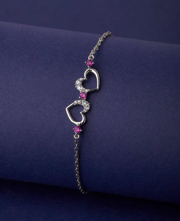 Heart Stone Studded Silver Bracelet - Chandrani Pearls