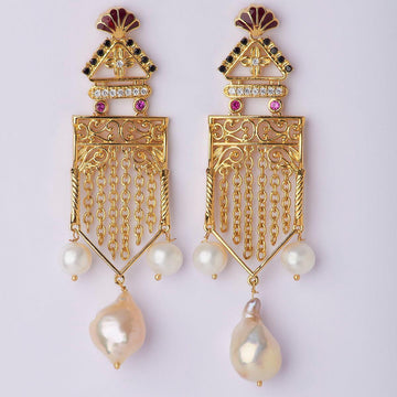 Intricate Trio AD Stone Pearl Jhumka - Chandrani Pearls