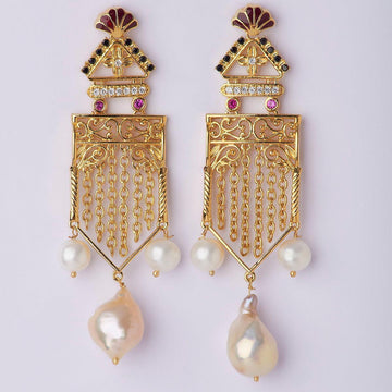 Intricate Trio AD Stone Pearl Jhumka - Chandrani Pearls