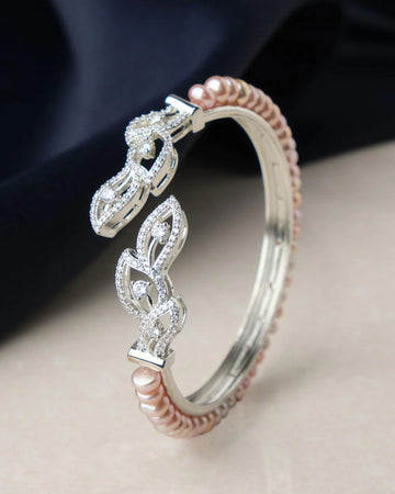 Leafy Stone Studded Pearl Bangle - Chandrani Pearls