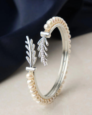 Leafy Stone Studded Pearl Bangle - Chandrani Pearls