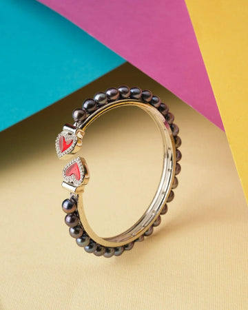Little Hearts Enamel Pearl Bangle - Chandrani Pearls