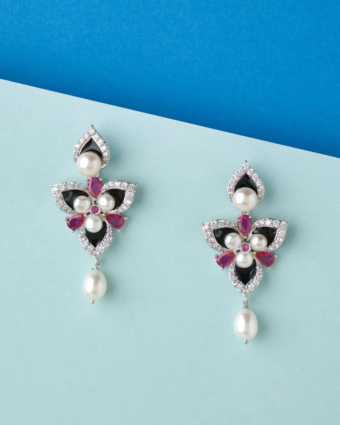 Lovely Flowers Stone Studded Pearl Earring - Chandrani Pearls