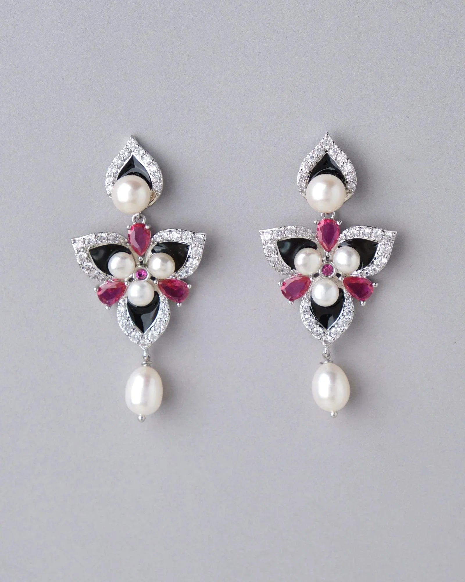 Lovely Flowers Stone Studded Pearl Earring - Chandrani Pearls