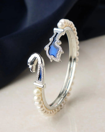 Peacock Enamel Stone Studded Pearl Bangle - Chandrani Pearls