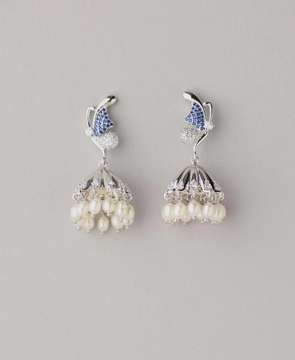Pretty Butterfly Stone Studded Pearl Hang Jhumka - Chandrani Pearls