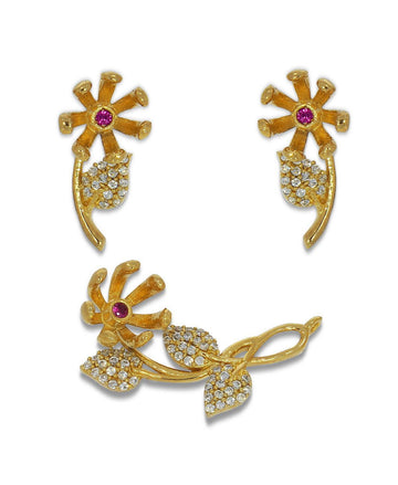Pretty Stone Studded Silver Pendant Set - Chandrani Pearls