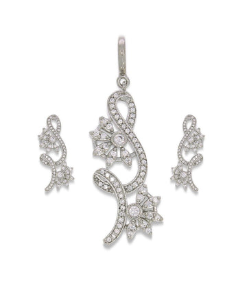 Pretty Stone Studded Silver Pendant Set - Chandrani Pearls