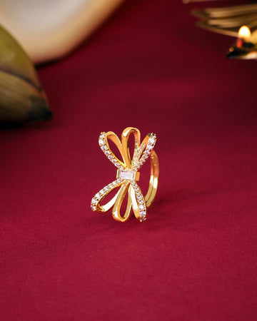 Modern Gold Ring with CZ-Encrusted Bow Design