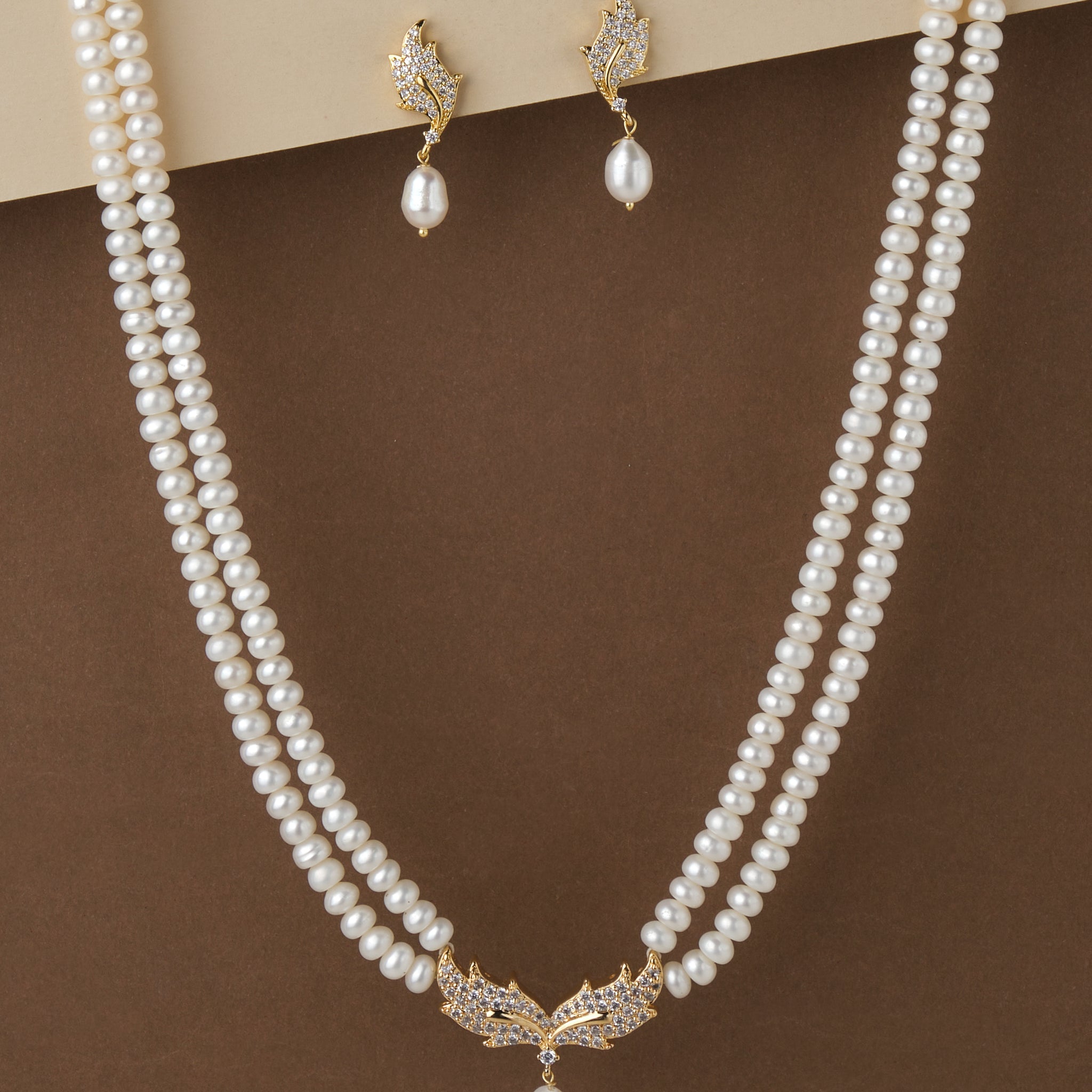 A Mesmerising Leafy Pearl Necklace and earring set from Chandrani Pearls.