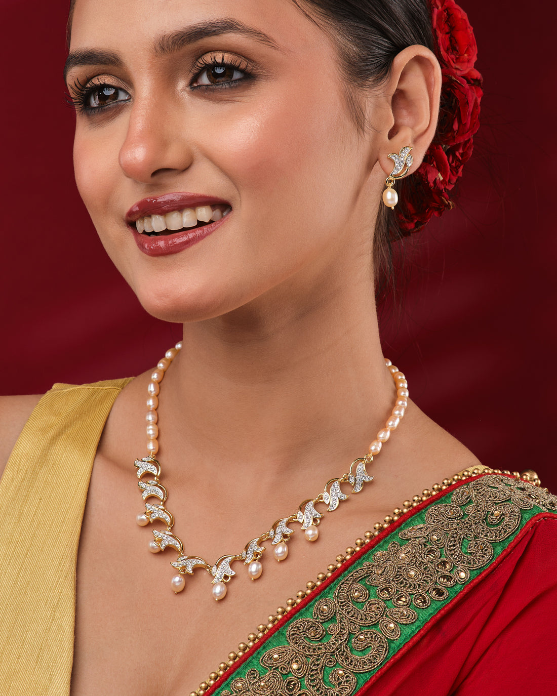 Golden Pearl Vine Bridal Necklace Set