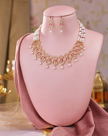 Ruby & Pearl Circle Necklace Set
