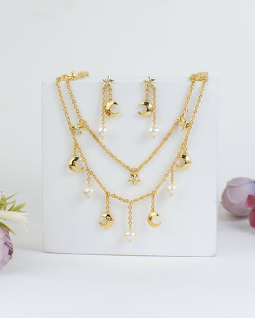 Softie Bling Metal With Pearl Necklace Set