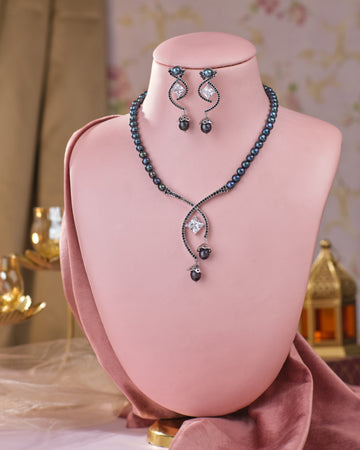 Midnight Black Pearl Crystal Bridal Set