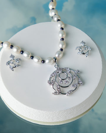 Pearl & CZ Lariat Necklace Set