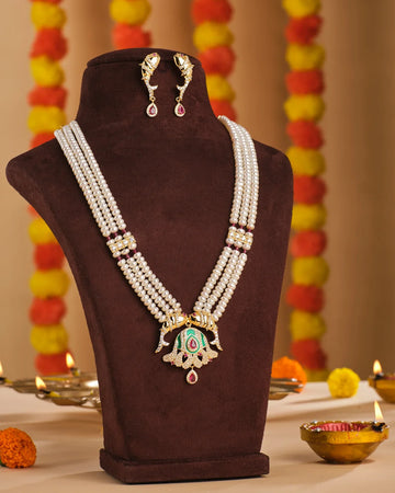 Festive Pearl & Ruby Necklace Set