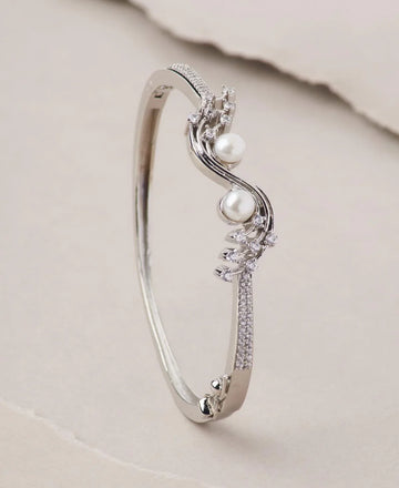 Statement Rhodium White Pearl Bangle - Chandrani Pearls