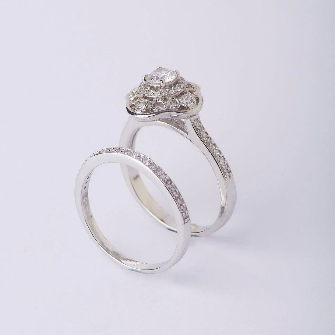 Sterling Stone Studded Silver Couple Ring - Chandrani Pearls