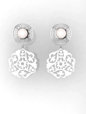 Sterling Stone Studded Silver Earring - Chandrani Pearls