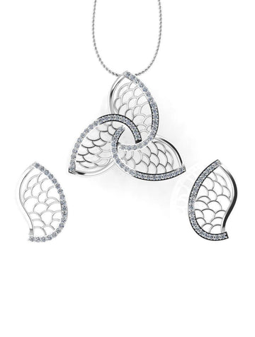 Sterling Stone Studded Silver Pendant Set - Chandrani Pearls