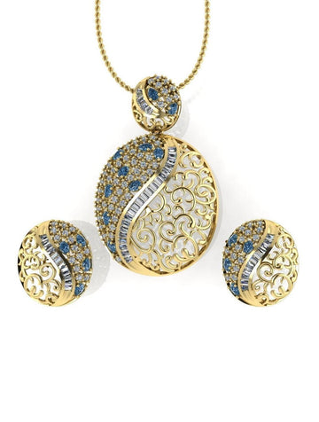 Sterling Stone Studded Silver Pendant Set - Chandrani Pearls