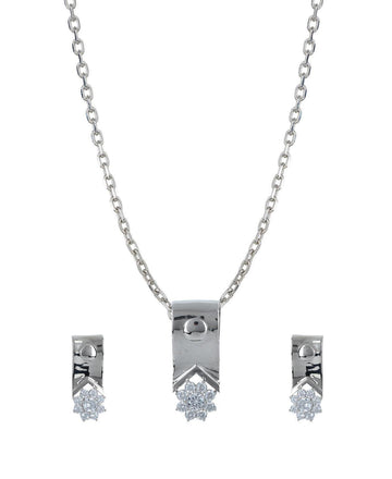 Sterling Stone Studded Silver Pendant Set - Chandrani Pearls