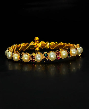 Stunning Stone Studded Pearl Bangle - Chandrani Pearls